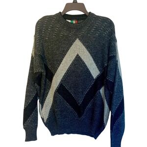 Vintage 1990s Colore Italy Women's L Wool Blend Geometric Knit Sweater